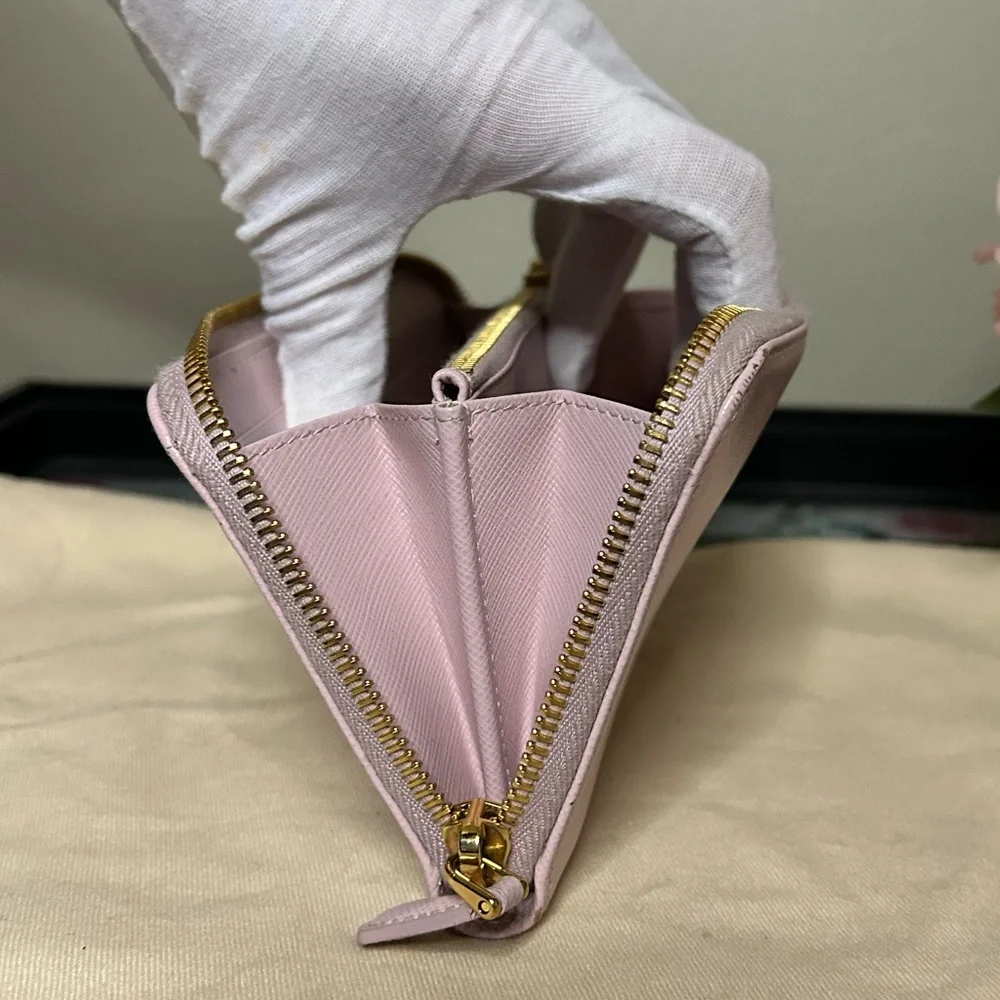 Prada Saffiano Lux Zip-Around Wallet (Light Pink) w/ Gold Logo